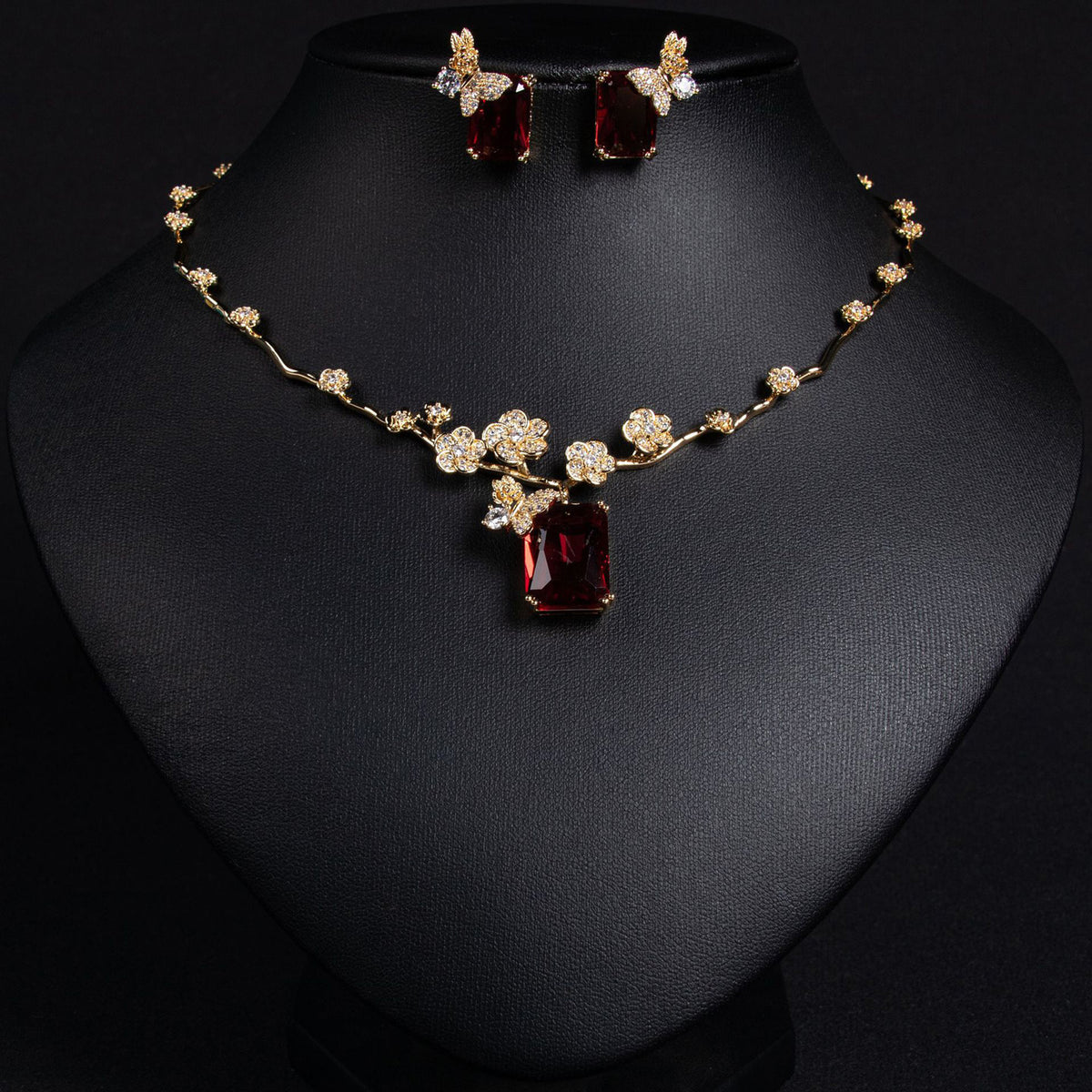 Simple and Versatile Ruby Necklace and Earring Set 