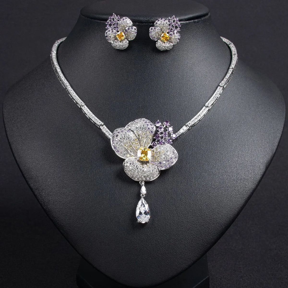 Luxury High-end Floral Zircon Necklace Set JW011 