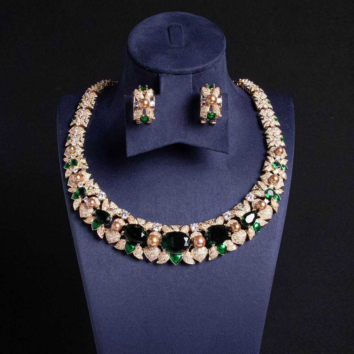 Heavy-duty Irregular Geometric Cube Full Zircon Necklace Set 