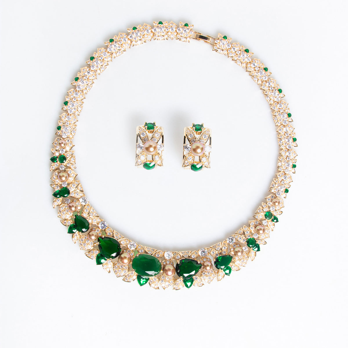 Heavy-duty Irregular Geometric Cube Full Zircon Necklace Set 