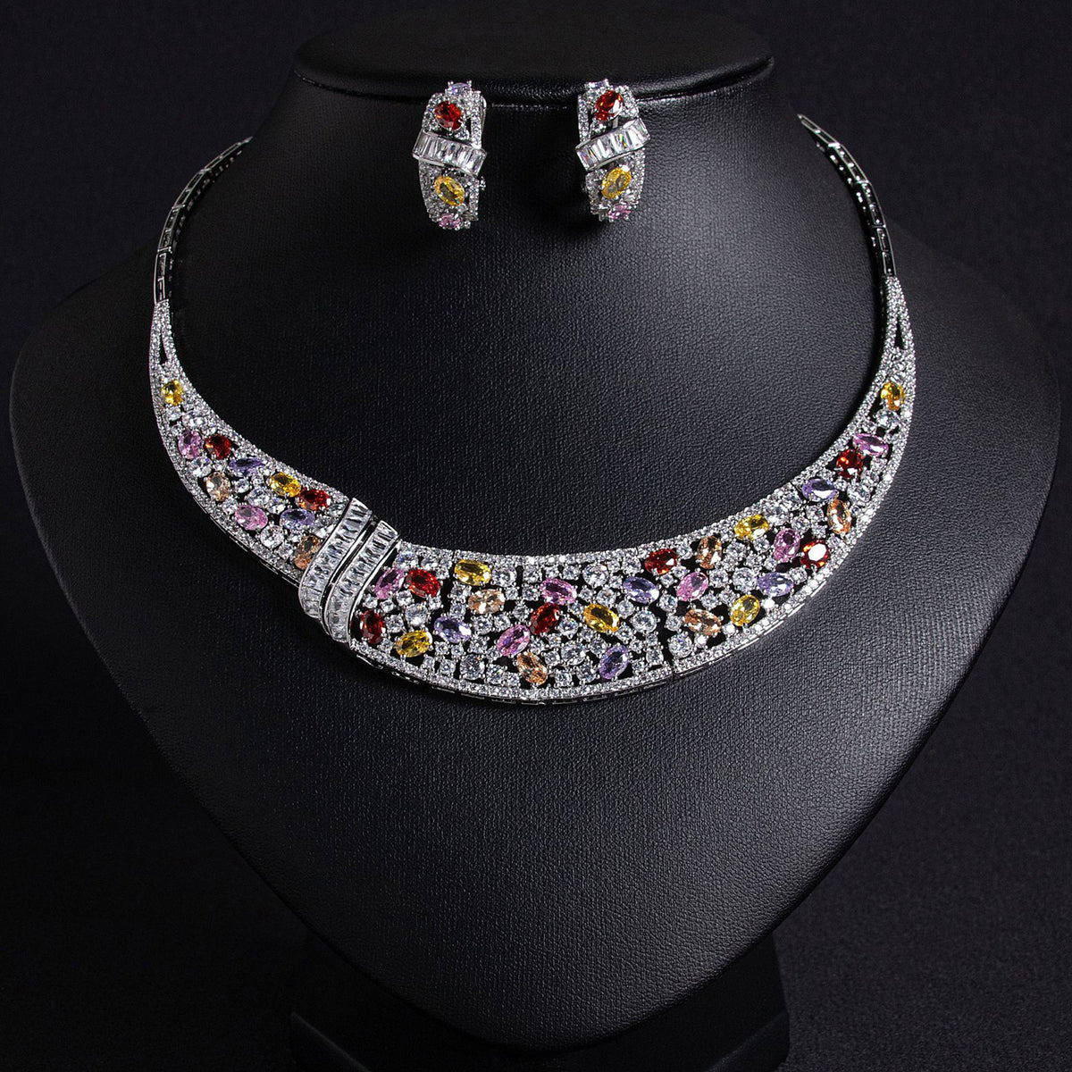 Printed Snake Bone Chain Zircon Necklace Set JW021 