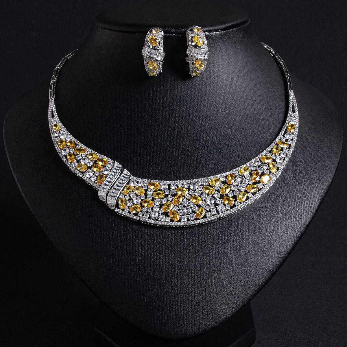 Printed Snake Bone Chain Zircon Necklace Set JW021 