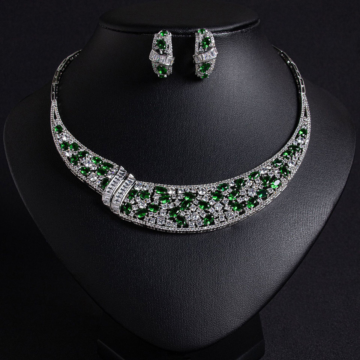 Printed Snake Bone Chain Zircon Necklace Earring Set 