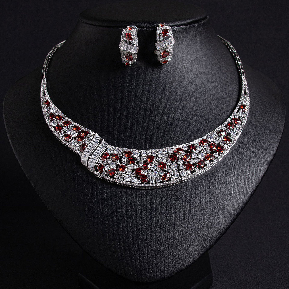 Printed Snake Bone Chain Zircon Necklace Earring Set 