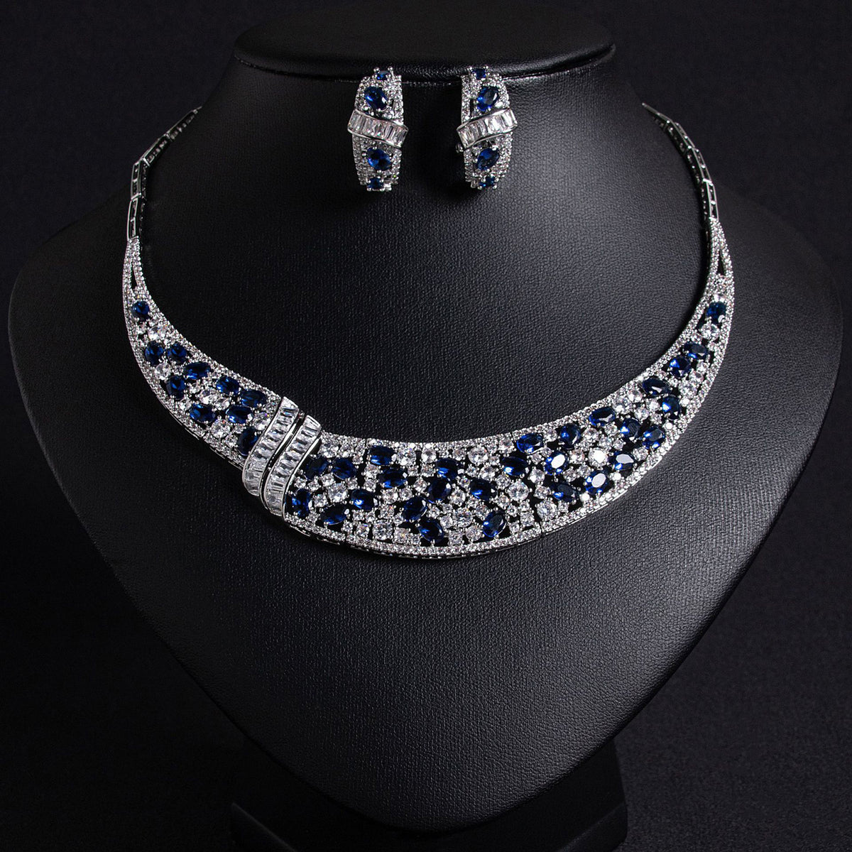 Printed Snake Bone Chain Zircon Necklace Earring Set 