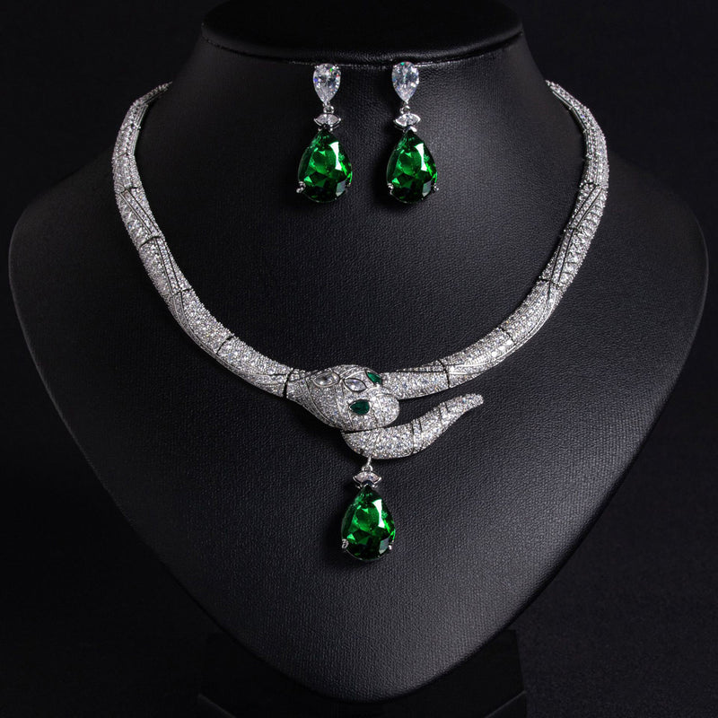 Teardrop Snake Fashion Diamond Necklace Earring Set 