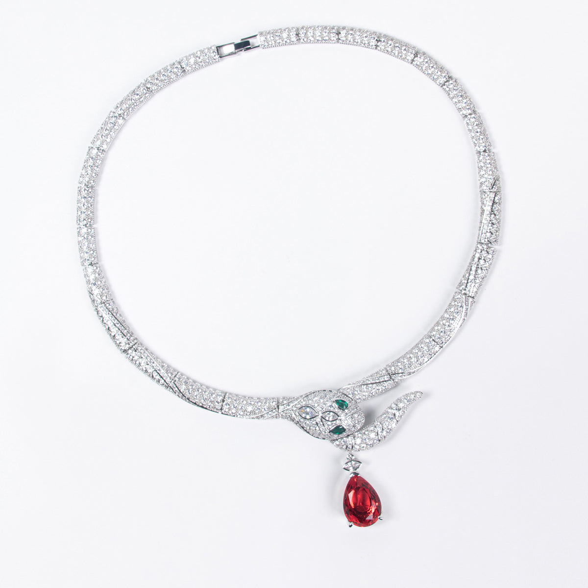 Teardrop Snake Fashion Diamond Necklace Earring Set 