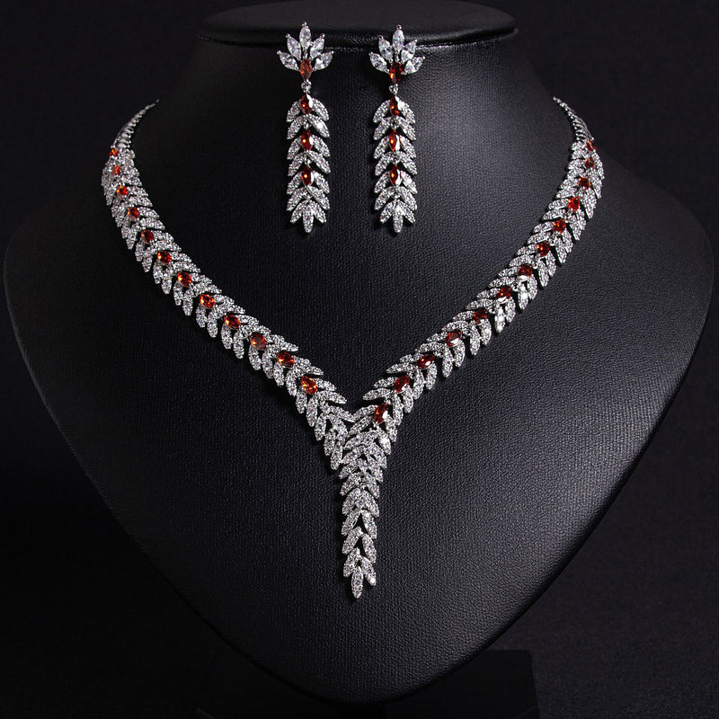 Twisted Chain Plant Flower Zircon Jewelry Set 