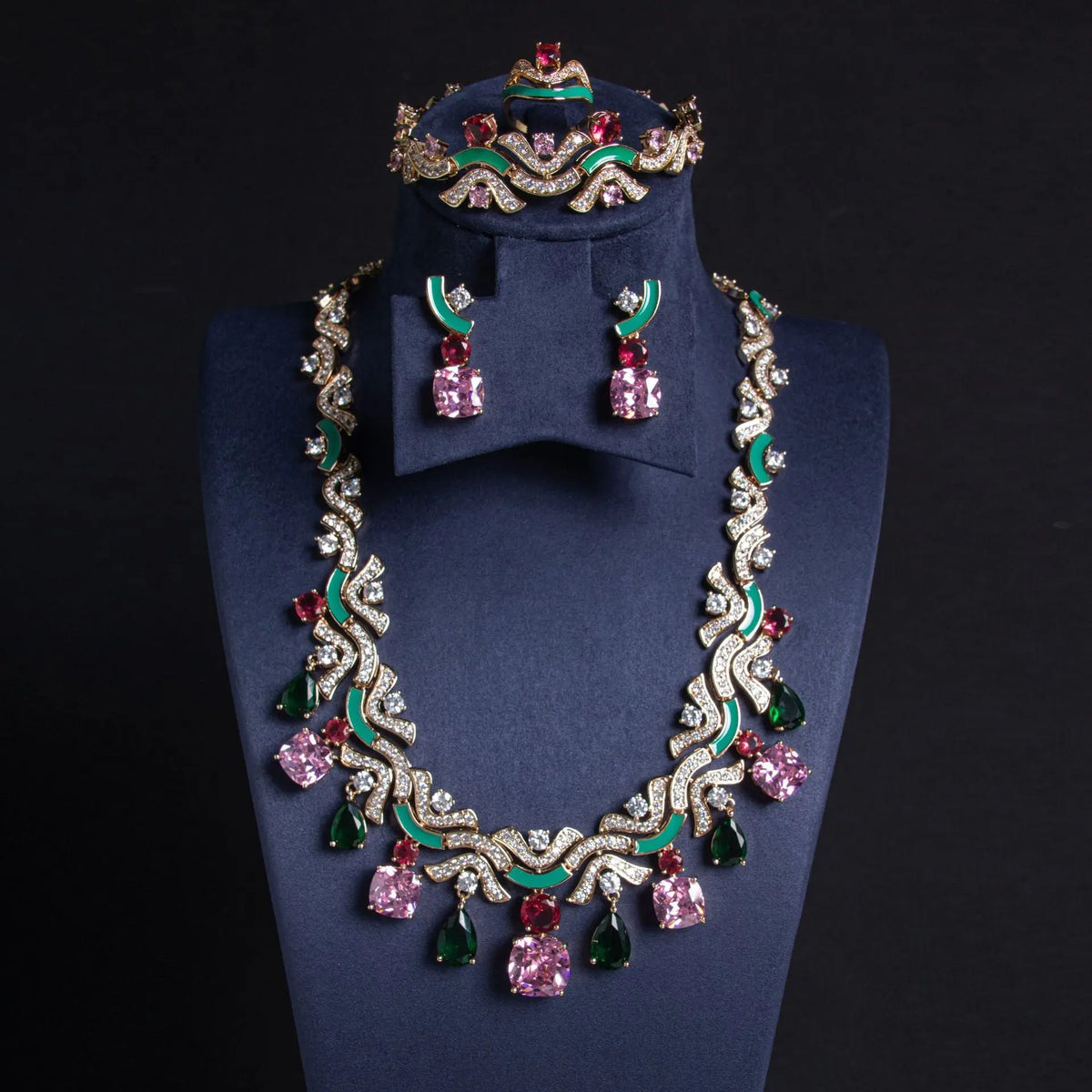 Luxurious Cubic Zirconia and Qil-painted jewelry set JW030 