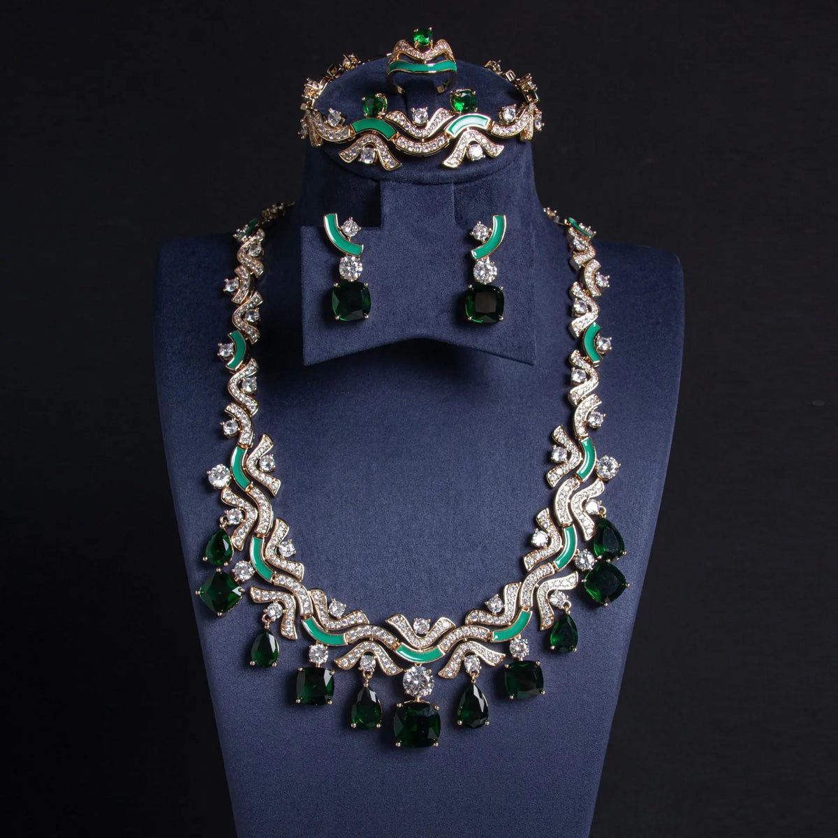 Luxurious Cubic Zirconia and Qil-painted jewelry set JW030 