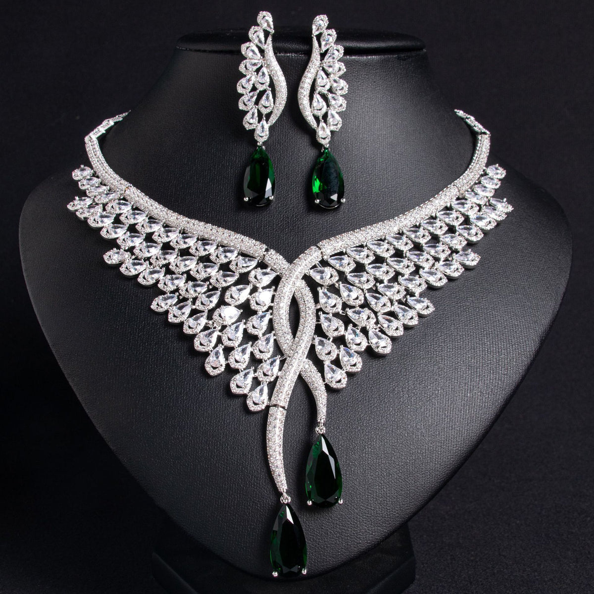 Versatile Teardrop Zircon Wing Earring and Necklace Set JW031