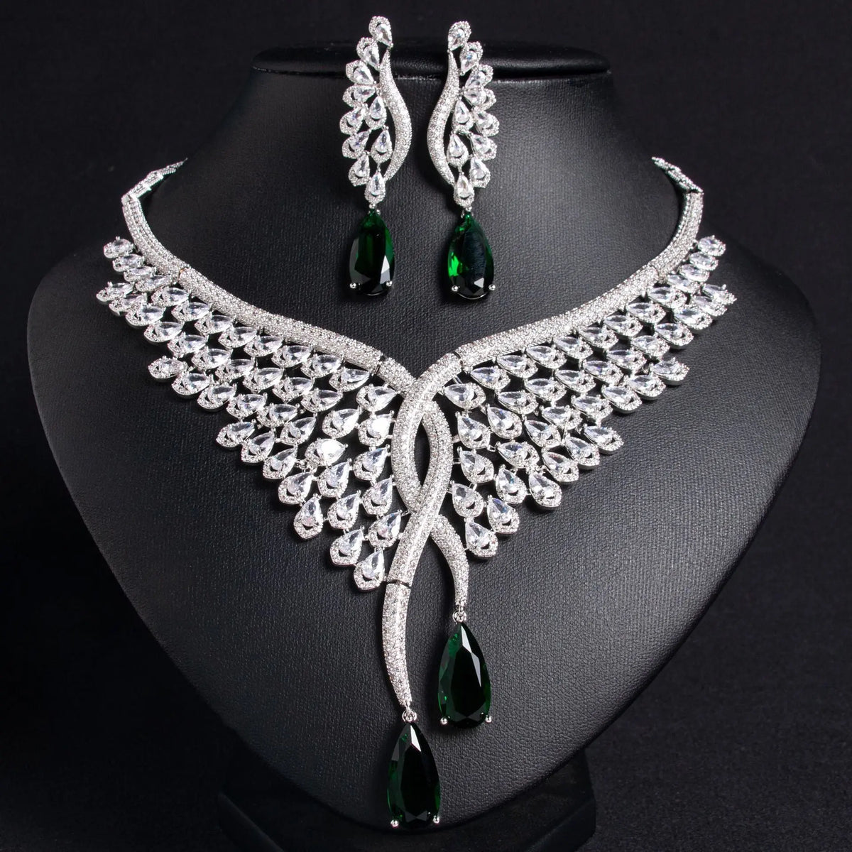 Versatile Teardrop Zircon Wing Earring and Necklace Set JW031 
