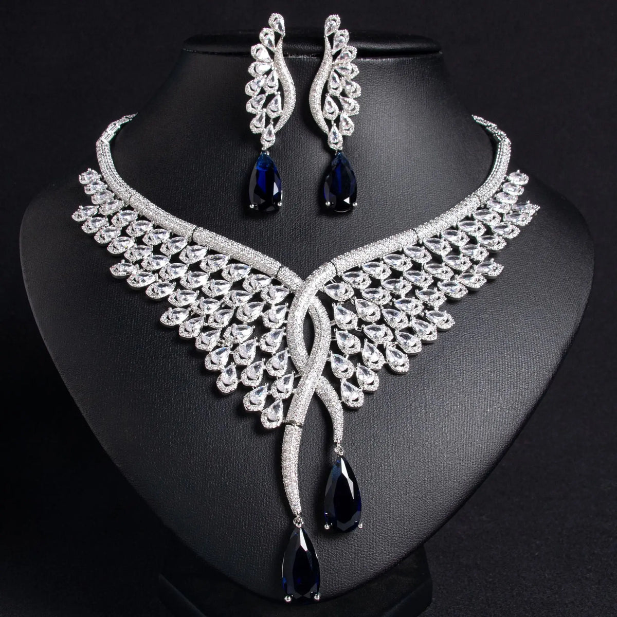 Versatile Teardrop Zircon Wing Earring and Necklace Set JW031 