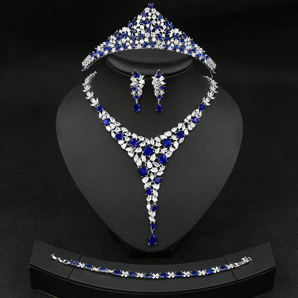 Elegant Full-diamond Colorful Zircon Necklace and Earring Set JW032 