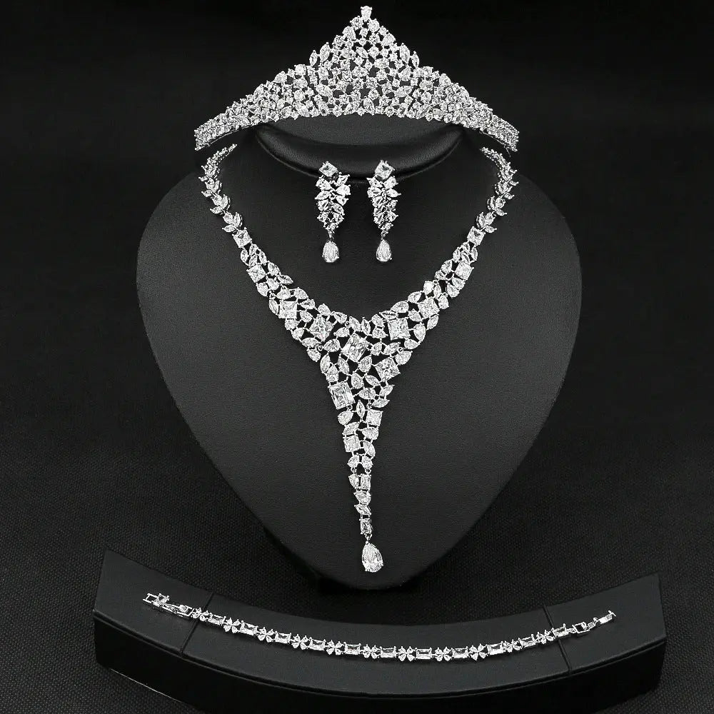 Elegant Full-diamond Colorful Zircon Necklace and Earring Set JW032 