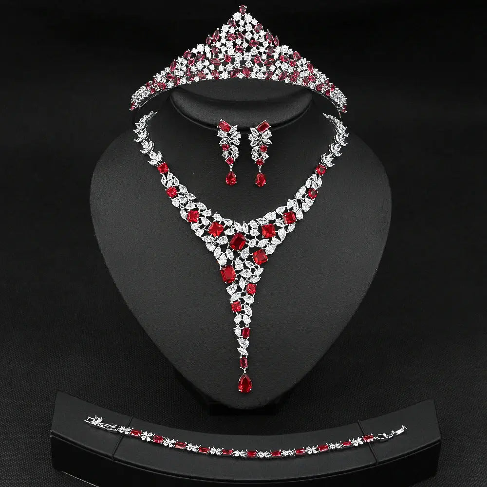 Elegant Full-diamond Colorful Zircon Necklace and Earring Set JW032 
