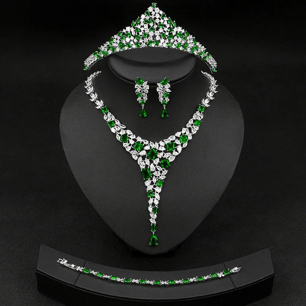 Elegant Full-diamond Colorful Zircon Necklace and Earring Set JW032 
