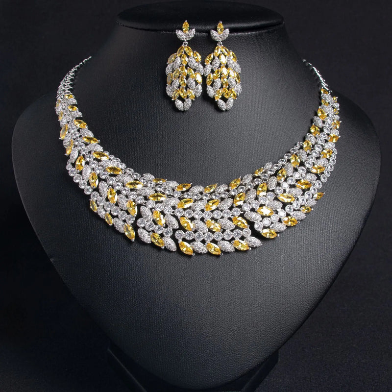 Luxury Intricately Crafted Zircon Leaf Jewelry Set JW035 