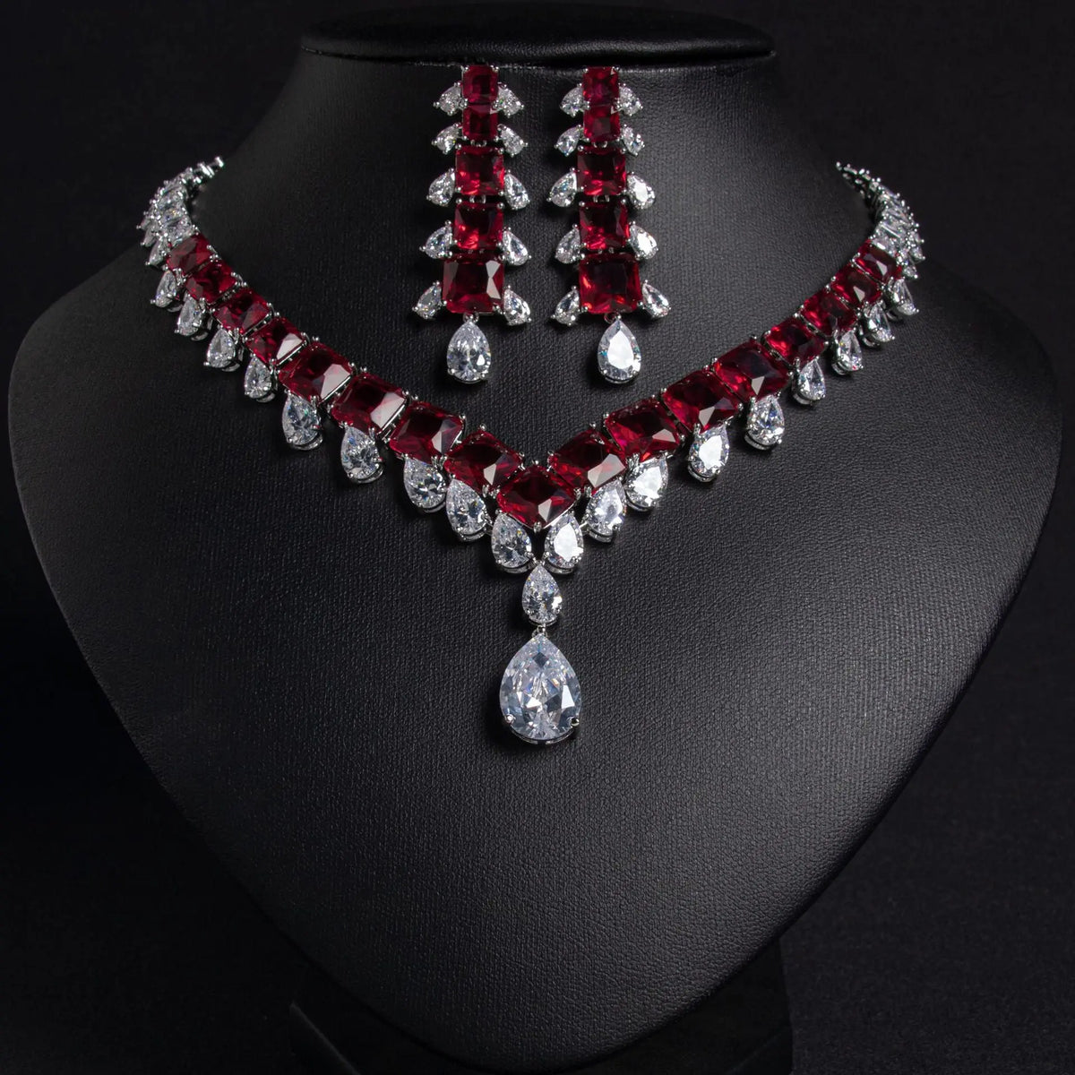 Stylish Square-cut Cubic Zirconia Necklace and Earring Set JW036 