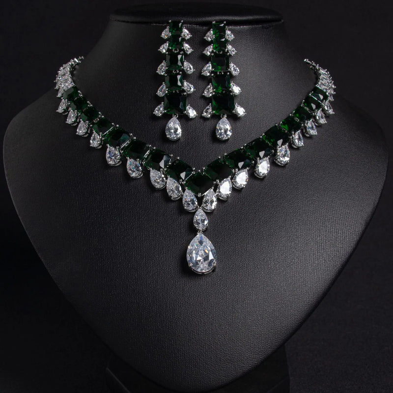 Stylish Square-cut Cubic Zirconia Necklace and Earring Set JW036 