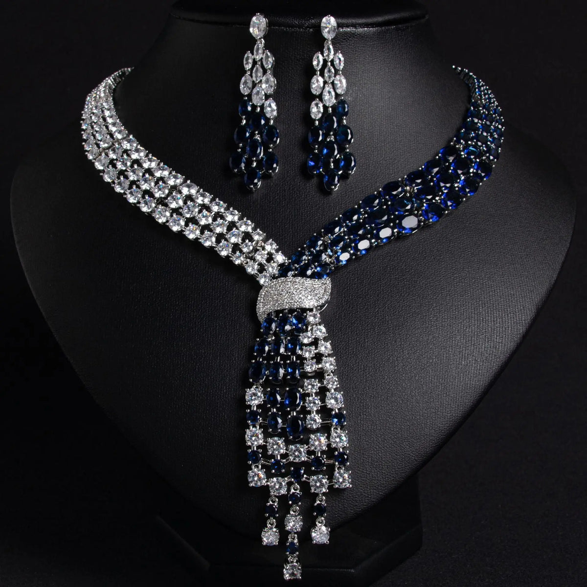 Luxury Tassel Cubic Zirconia Earrings and Necklace Set JW038 