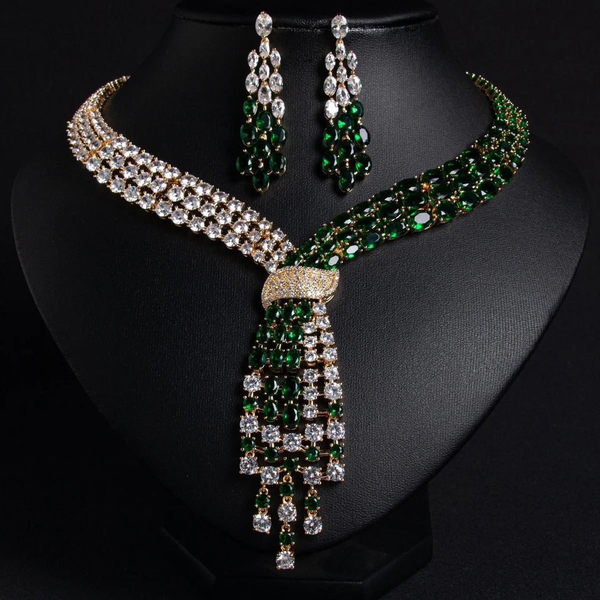 Luxury Tassel Cubic Zirconia Earrings and Necklace Set JW038 