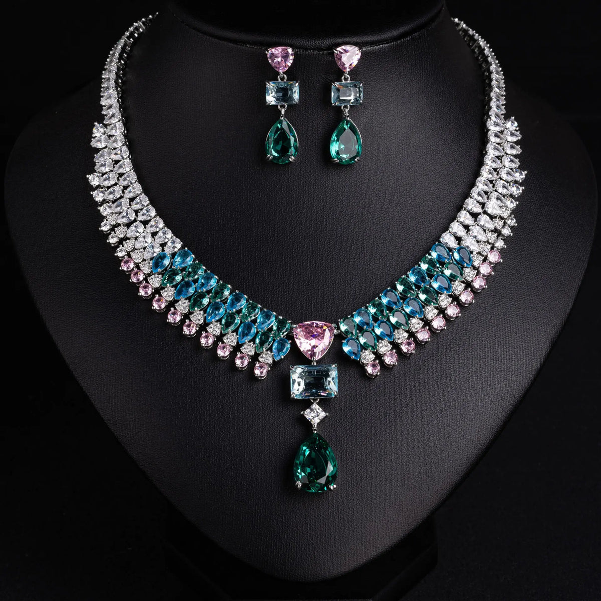 Luxury Zircon Teardrop Necklace and Earring Set JW039 