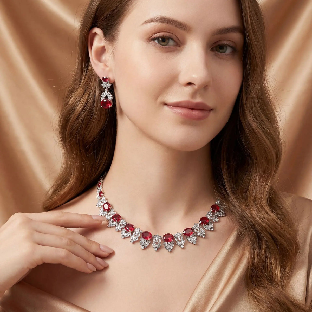 Luxurious Round Gemstone Necklace and Earring Set JW041 