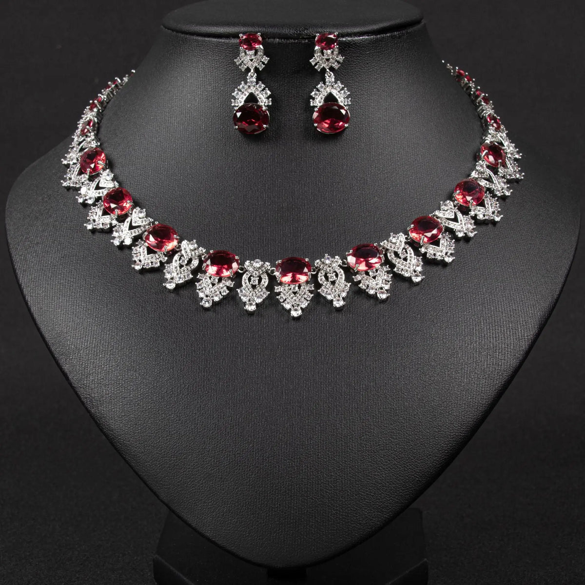 Luxurious Round Gemstone Necklace and Earring Set JW041 