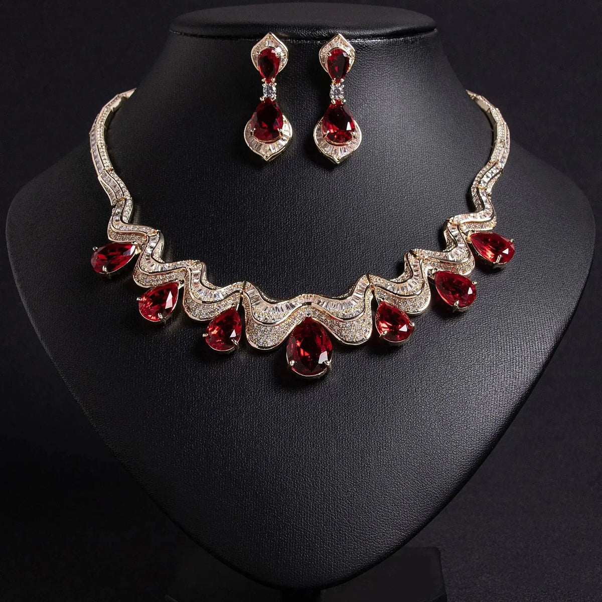 Luxury Teardrop Zircon Necklace and Earring Set JW046 