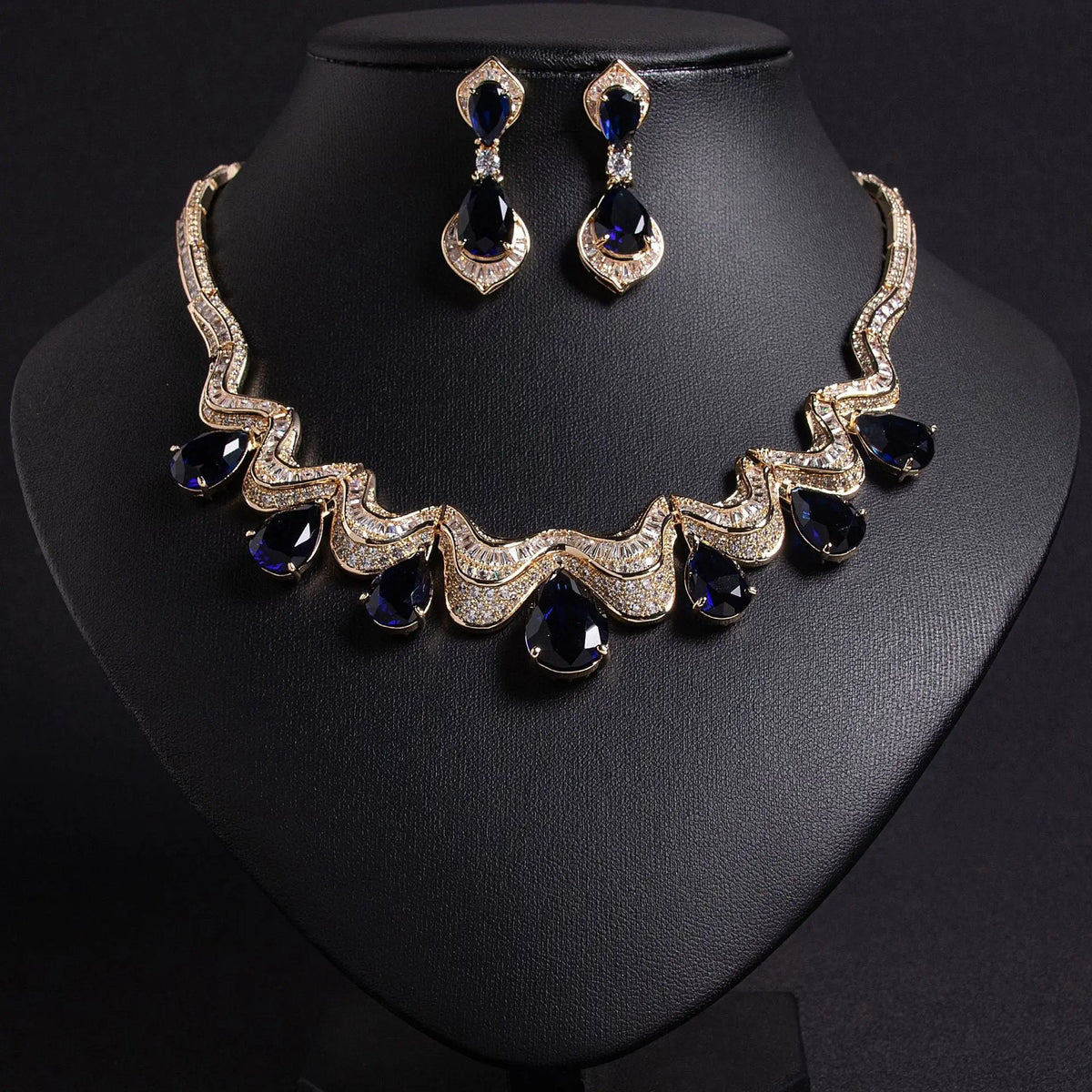 Luxury Teardrop Zircon Necklace and Earring Set JW046 