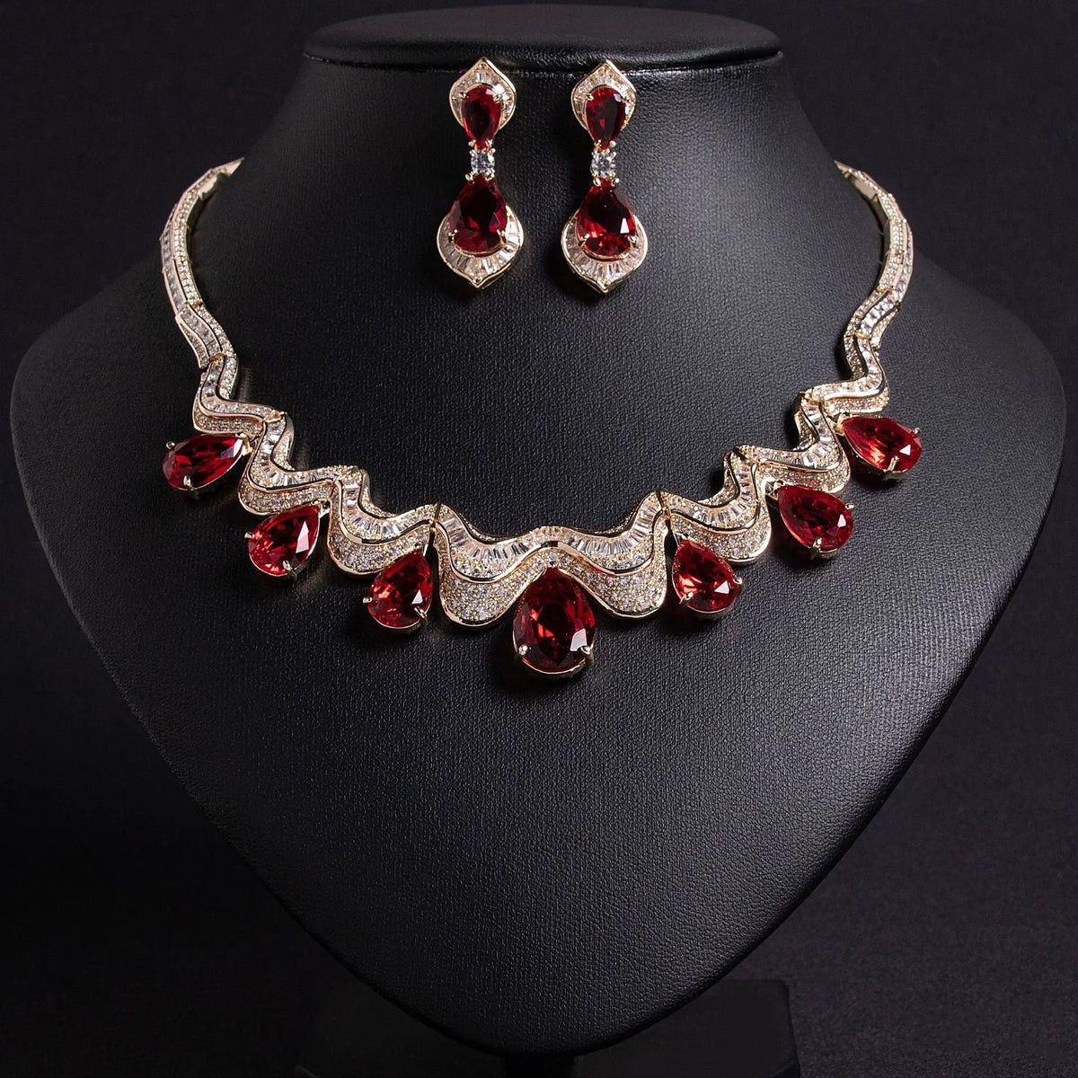 Luxury Teardrop Zircon Necklace and Earring Set JW046 