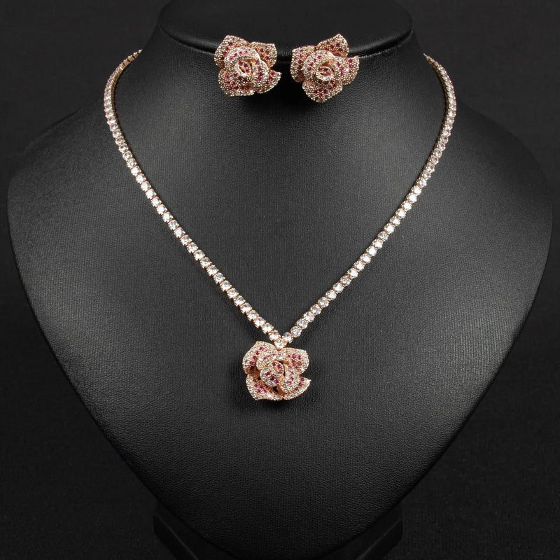 High-end Rose-shaped Zircon Jewelry Set JW051 