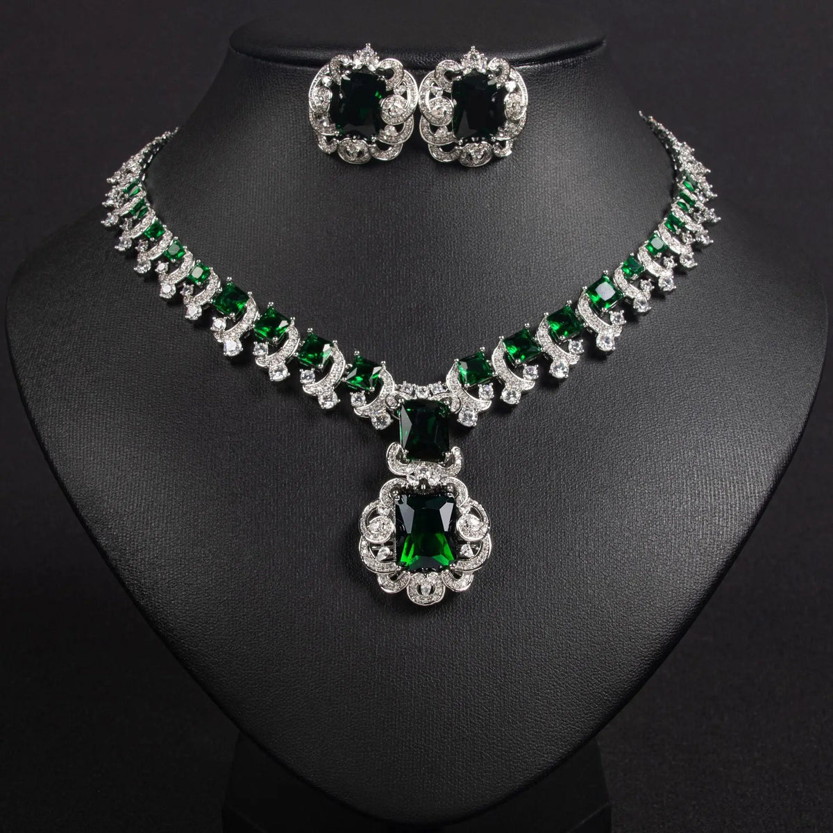 Versatile Vintage Zircon Earrings and Necklace Set JW054 