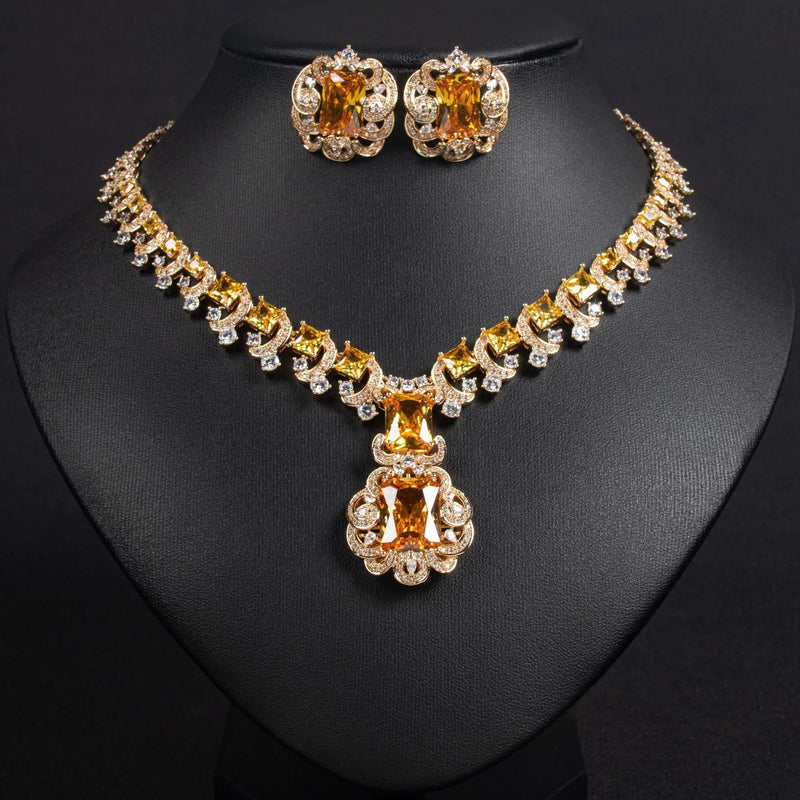 Versatile Vintage Zircon Earrings and Necklace Set JW054 