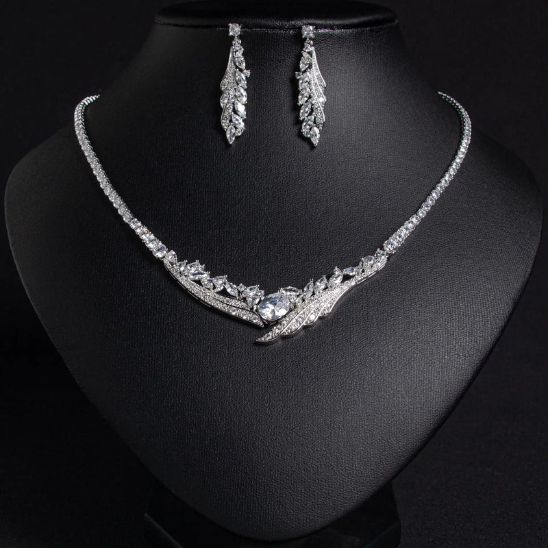 Simple Angel Wings Full-diamond Necklace and Earrings Set JW055 