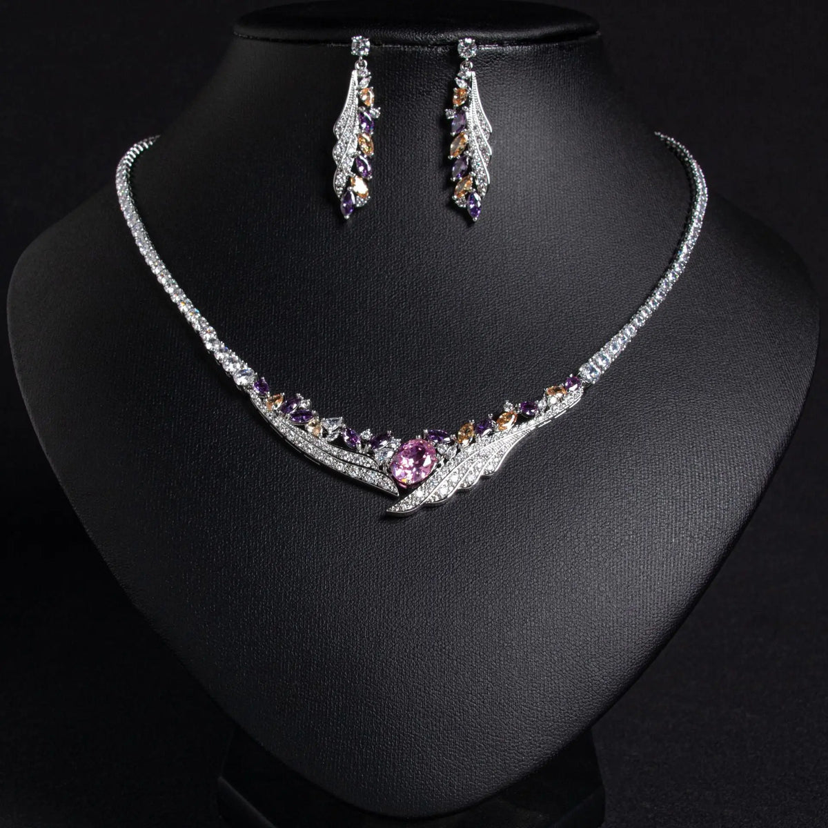 Simple Angel Wings Full-diamond Necklace and Earrings Set JW055 