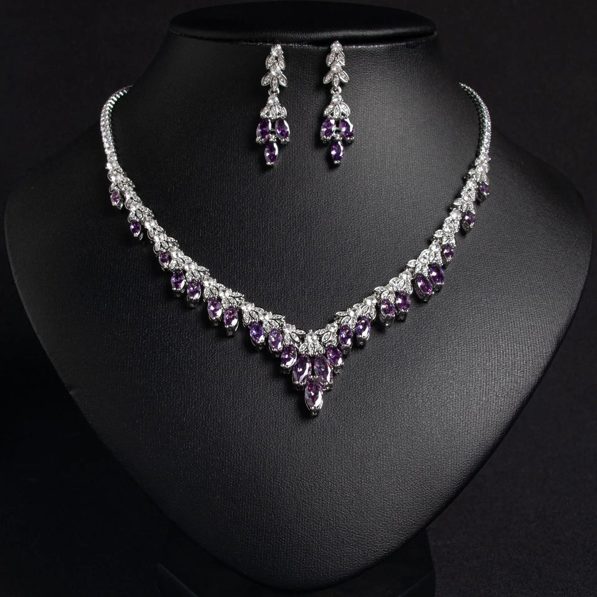 Simple Cubic Zirconia Earrings and Necklace Set JW056 