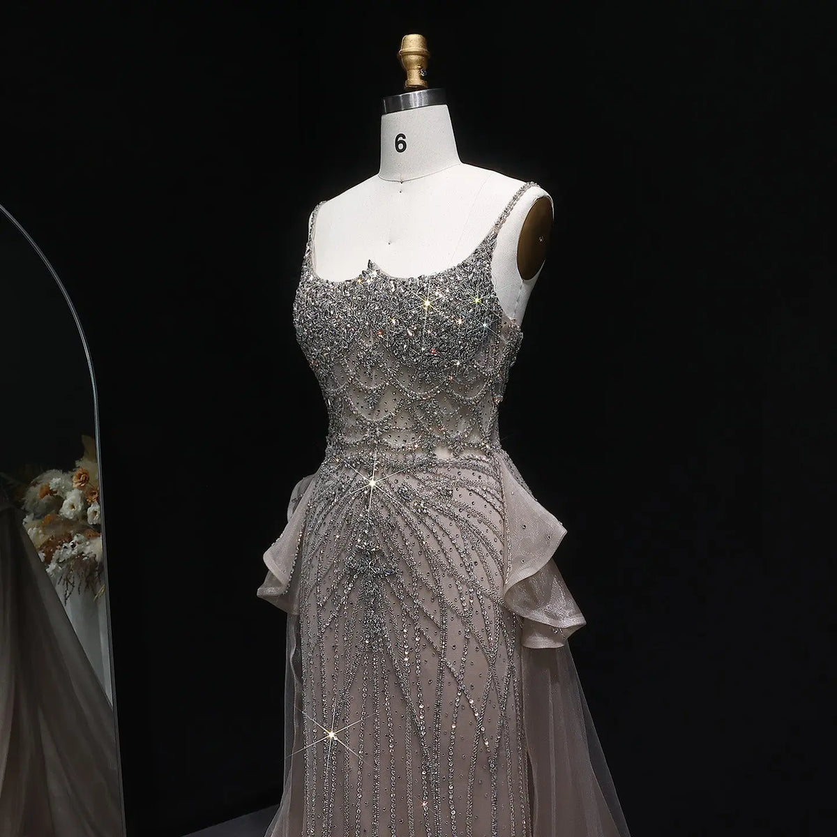 Luxury Champagne Mermaid Evening Dress with Overskirt SS026 