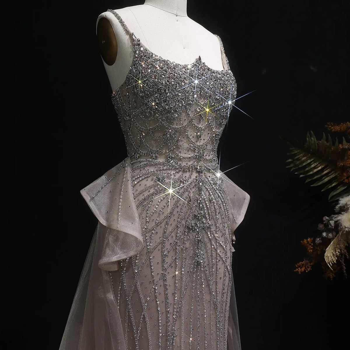 Luxury Champagne Mermaid Evening Dress with Overskirt SS026 