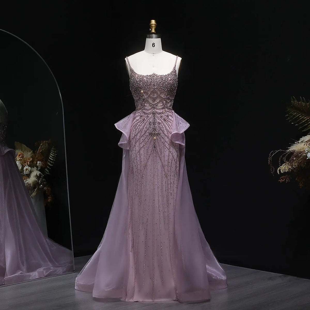 Luxury Champagne Mermaid Evening Dress with Overskirt SS026 