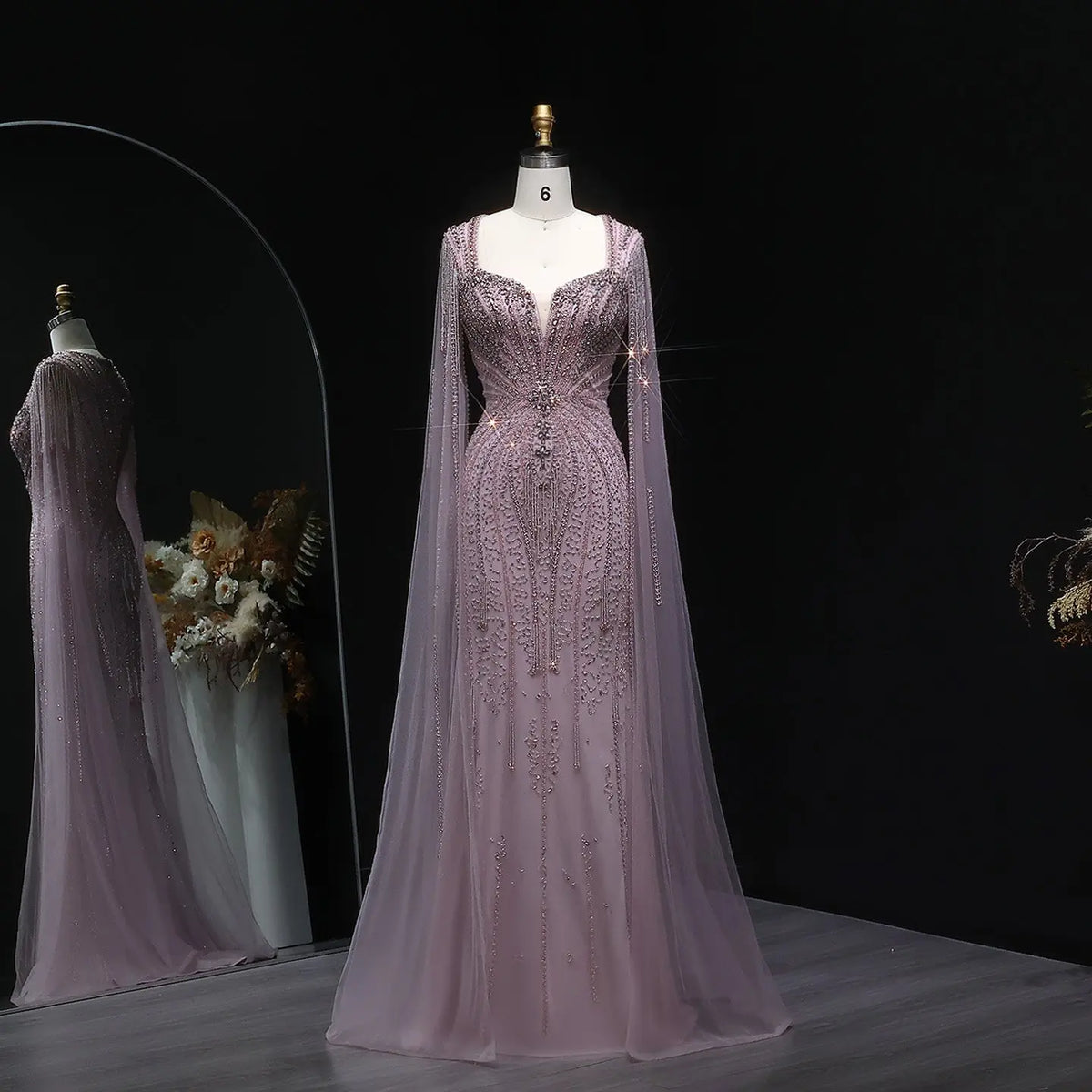 Luxury Mermaid Evening Dress with Cape Sleeves SS024 