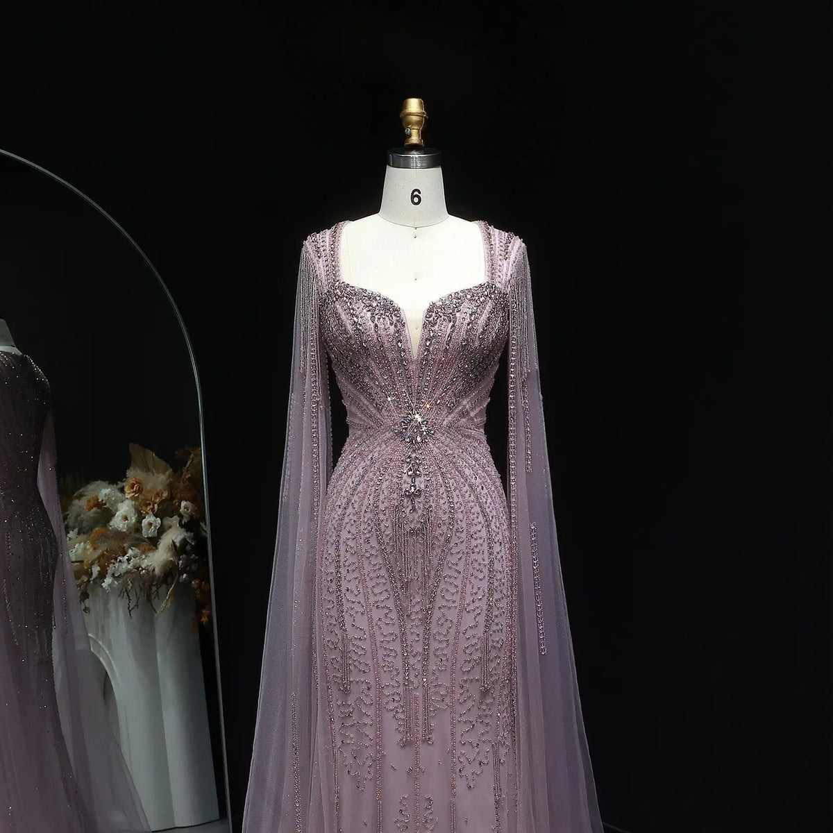 Luxury Mermaid Evening Dress with Cape Sleeves SS024 