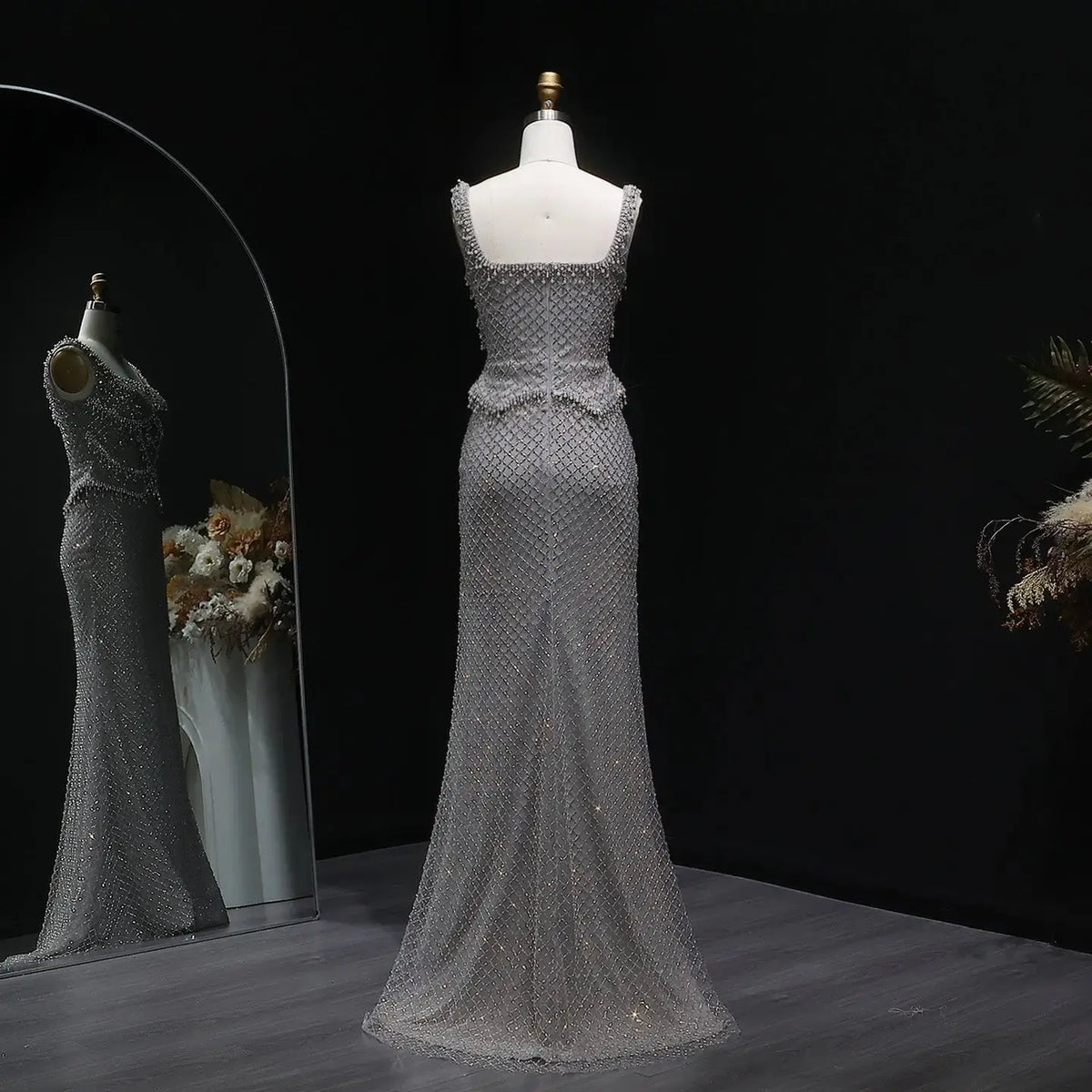 Luxury Gray Beaded Crystal Long Straight Evening Dress SS631 Luxury Gray Beaded Crystal Long Straight Evening Dress SS631