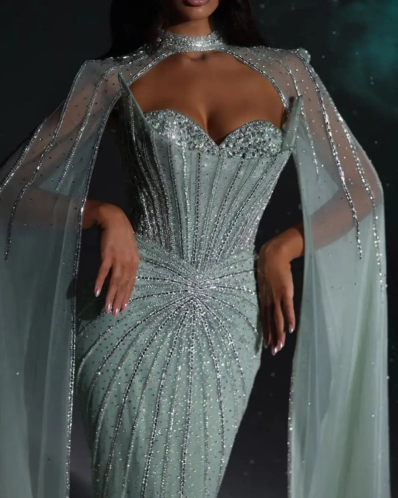 Luxury Mermaid Beaded Evening Dress with Cape SS156 