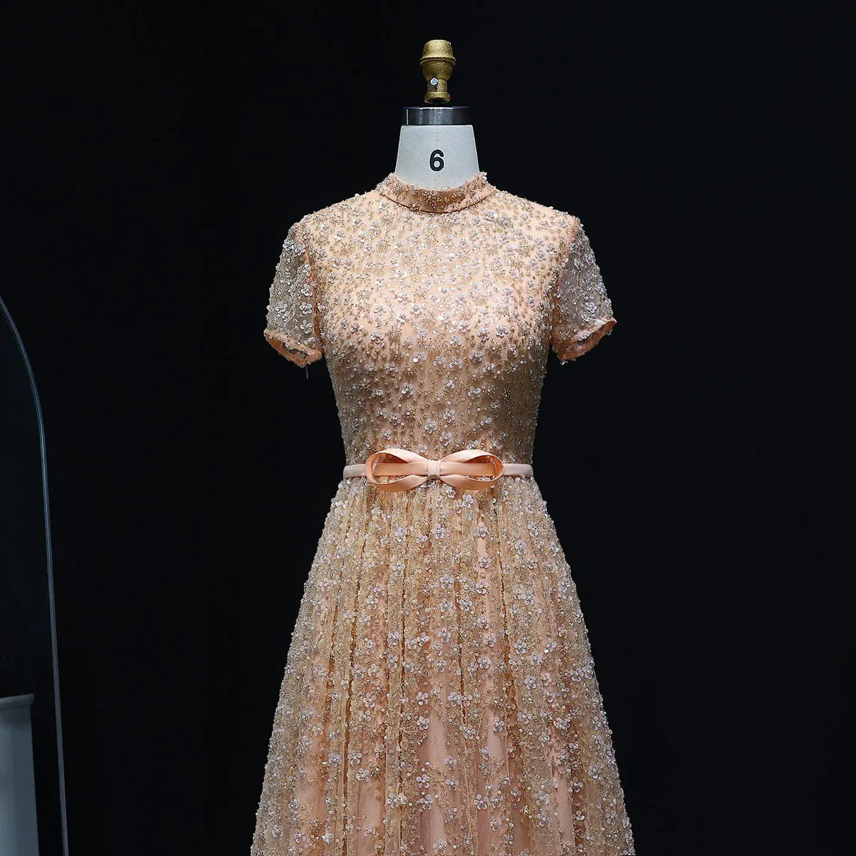 Luxury Peach Beaded Evening Dress with 3D flowers SS304 Luxury Peach Beaded Evening Dress with 3D flowers SS304