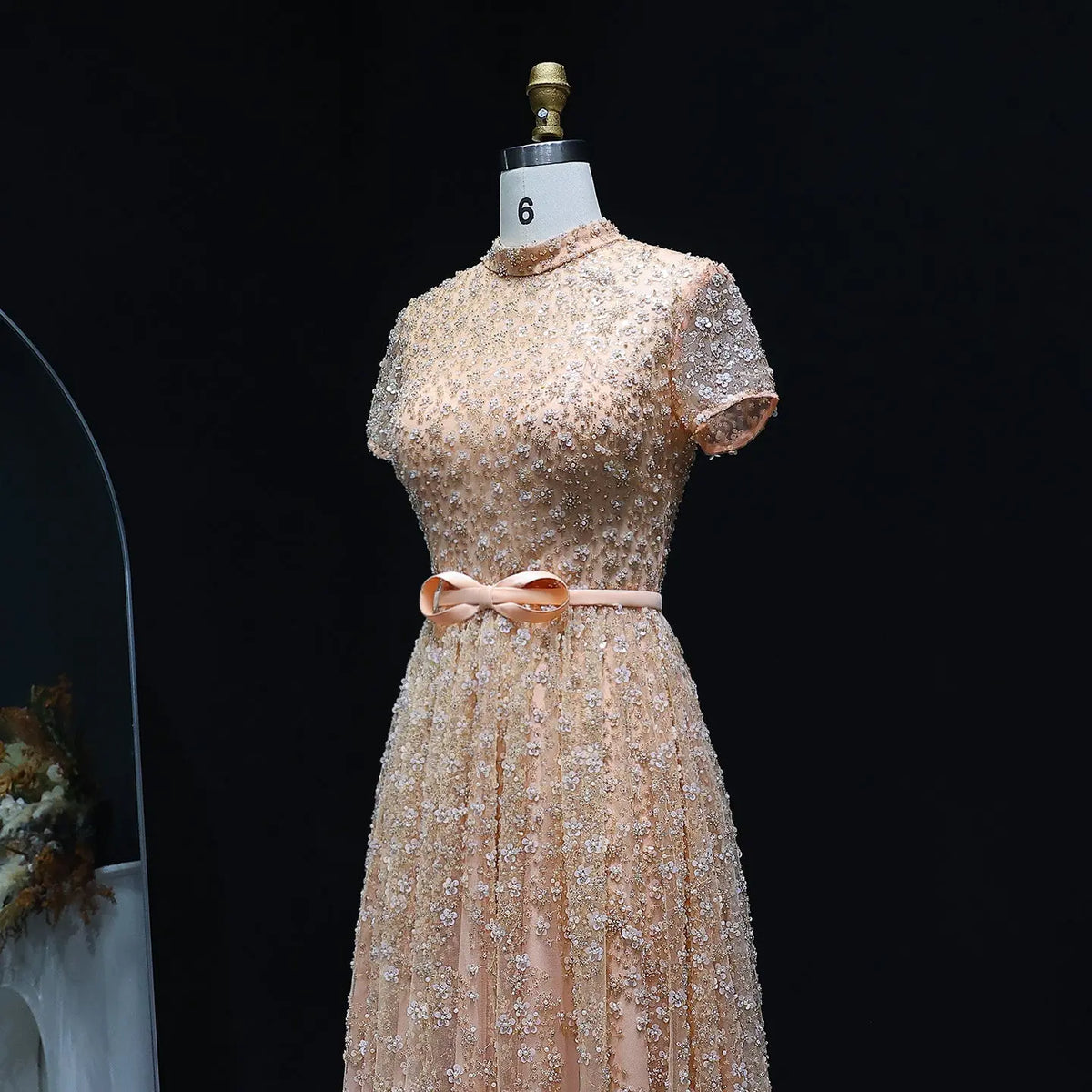 Luxury Peach Beaded Evening Dress with 3D flowers SS304 Luxury Peach Beaded Evening Dress with 3D flowers SS304