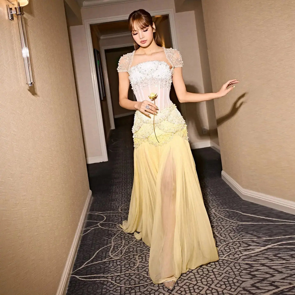 Luxury Pearl Tassel Princess Gown Yellow Prom Dress SS286 Luxury Pearl Tassel Princess Gown Yellow Prom Dress SS286