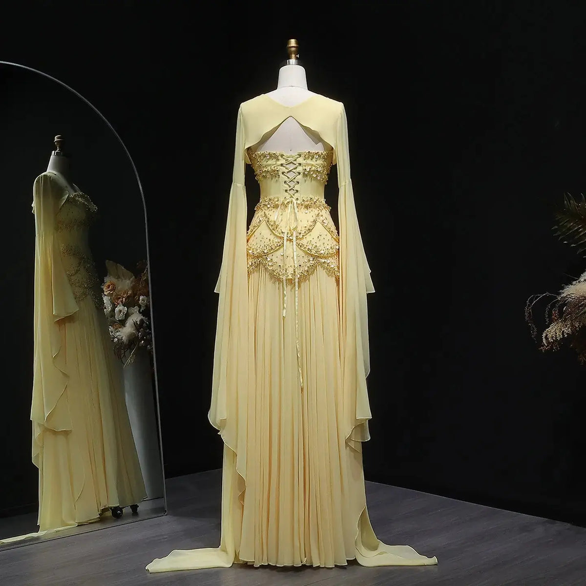 Luxury Pearl Tassel Princess Gown Yellow Prom Dress SS286 Luxury Pearl Tassel Princess Gown Yellow Prom Dress SS286