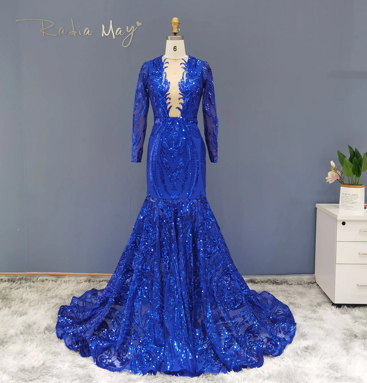 Luxury Sequin Long Sleeves Blue Prom Dress RM147 - SHARONSAID Luxury Sequin Long Sleeves Blue Prom Dress RM147 - SHARONSAID